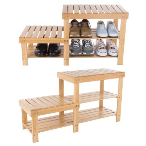 Hastings Home 2-tier Bamboo Shoe Rack Bench and 2 Seat Heights, Storage and Organization for Hallway, Bedroom 909958LES